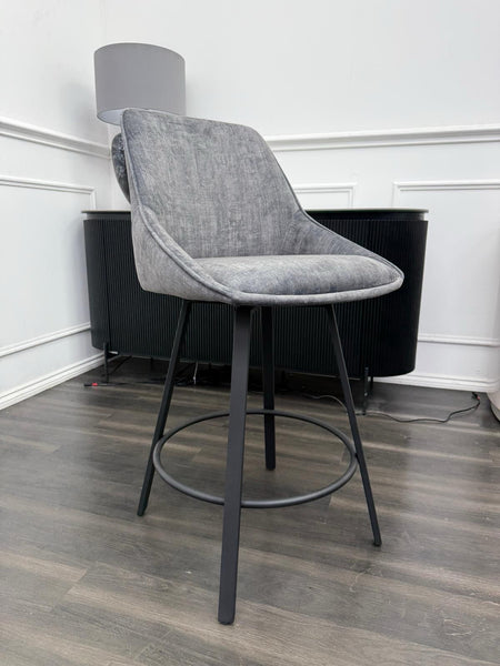 Furniture Village Veja Grey Velvet Swivel Dining Barstool (Pre-sale)0