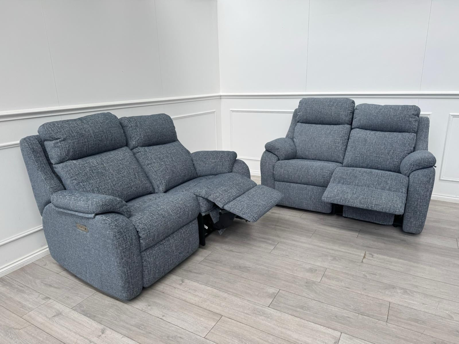 G Plan Kingsbury 2 + 2 Seater Sofa Set Power Recliner Shore Blue0