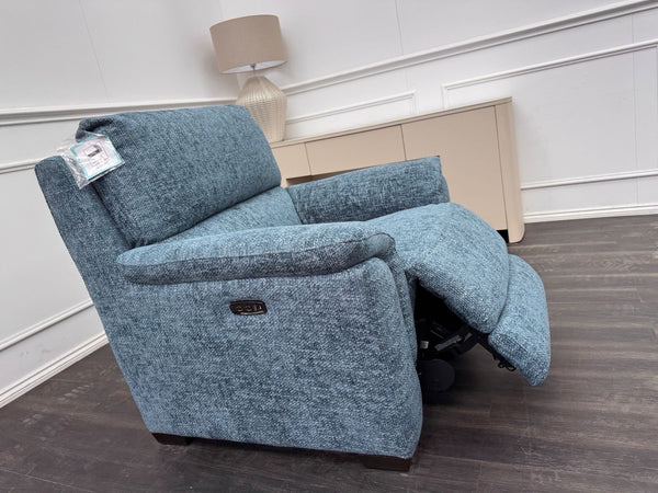 Furniture Village Armchair Power Recliner Blue Woven Fabric1