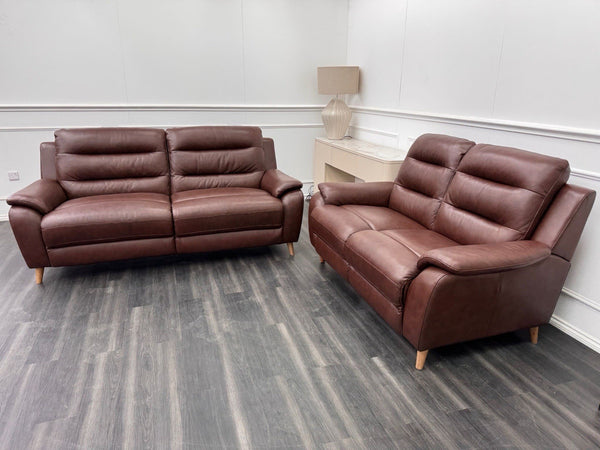 LA Z BOY Madison Static 3+2 Seater Sofa Set Brown Leather3