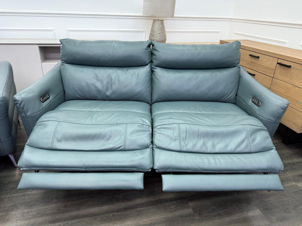 Sofology Renato Power Recliner 2 + 2 Seater Sofa Set Green Leather Media Console20