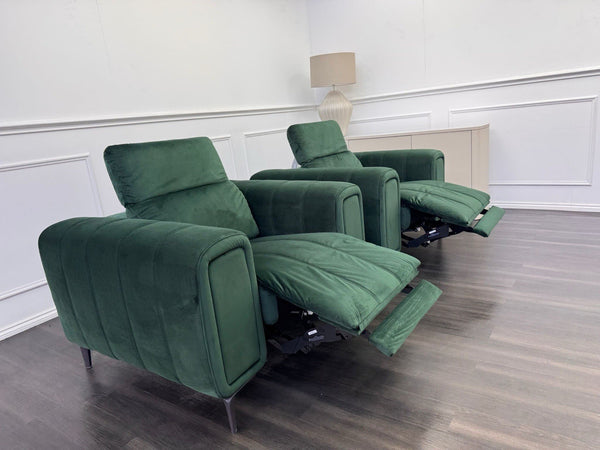 DFS Torren Power Recliner Pair Of Armchairs Green Velvet Power Headrest17