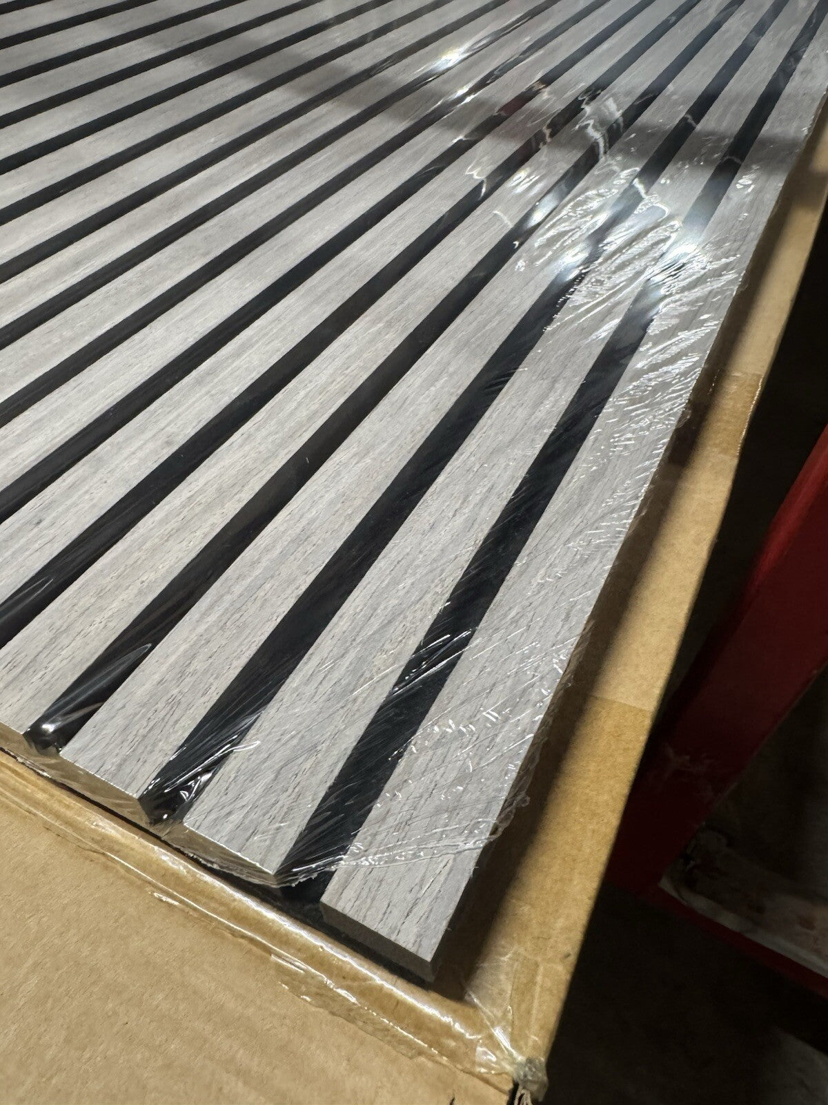 Acoustic Slat Wood Wall Panel Modern Interior Media Wall - Grey 2.4m x 0.6m0