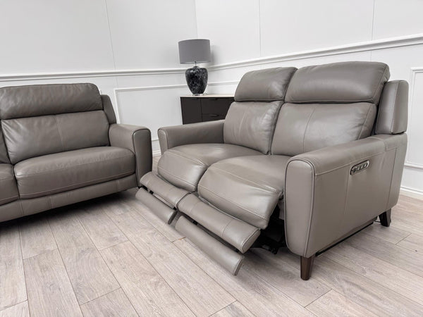 Furniture Village Zen Grey Leather Static 3 Seater  + Recliner 2 Seater Sofa Set1