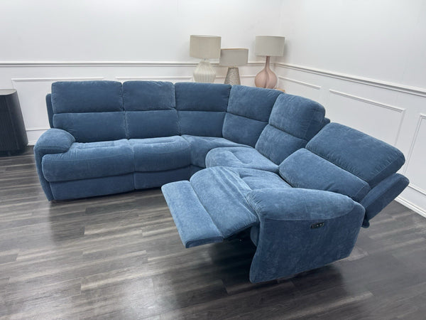 Furniture Village Power Recliner Corner Sofa In Navy Blue Chenille Fabric4