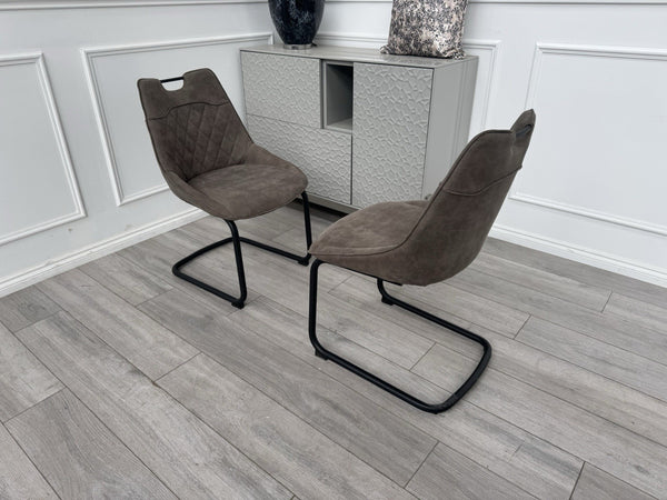 Furniture Village Warrior Taupe Faux Leather Pair Of 2 Cantilever Dining Chairs0