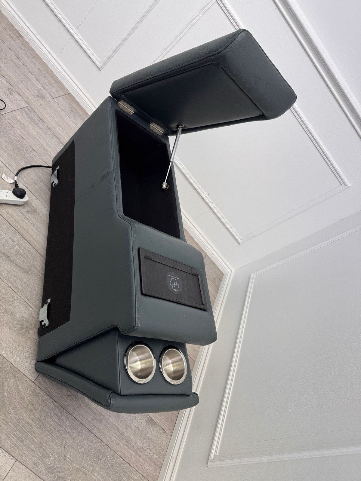 Sofology Plaza Console Peacock Leather Cup Holders Wireless Charging Socket0