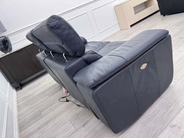 Nicoletti Davide 2 Seater Sofa Power Recliner Adjustable Headrests Navy Leather3