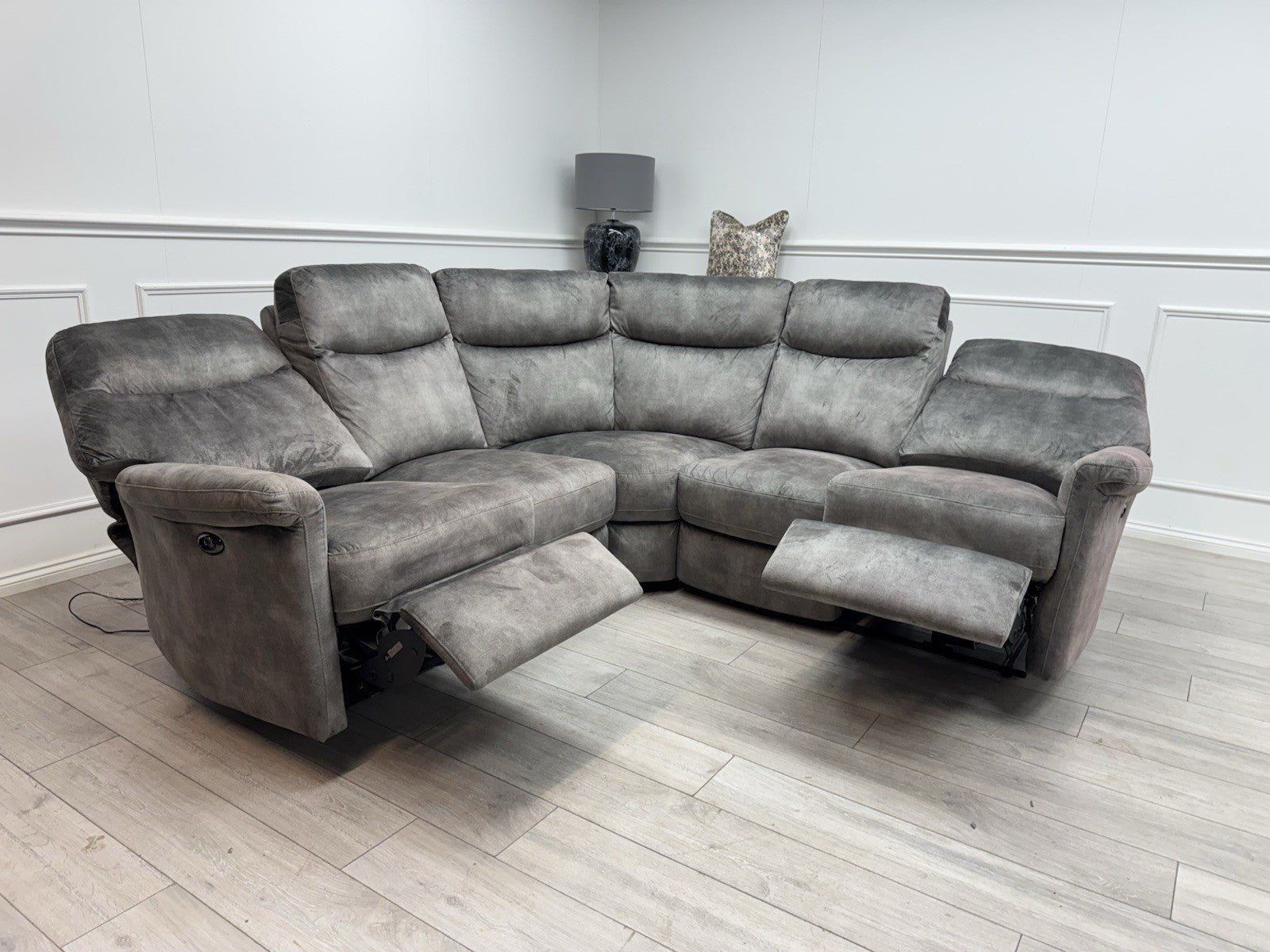 Furniture Village Lilly Corner Sofa In Grey Velvet Power Recliner0