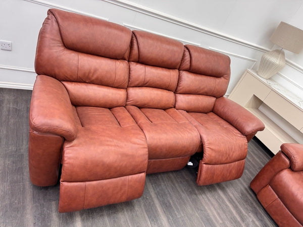 LA Z BOY Staten Power Recliner 3 Seater Sofa & 2x Static Chair Set Brown Leather18