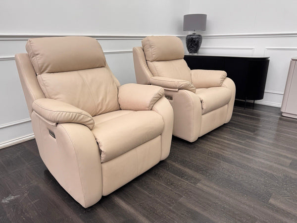 G Plan Kingsbury Beige / Taupe Leather Power Recliner Pair Of Armchairs1