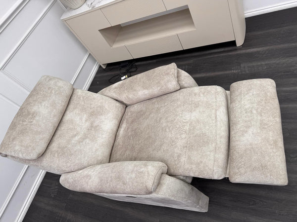 Furniture Village Rowen Beige Fabric Armchair Power Recliner+Swivel+Rocking13