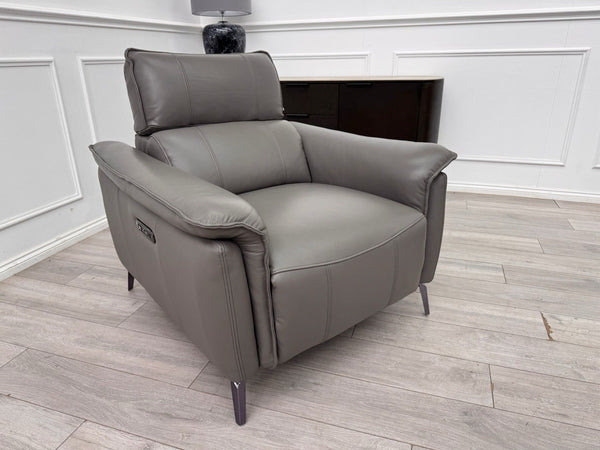 Furniture Village Jude Grey Leather Armchair Power Recliner Telescopic Headrest0