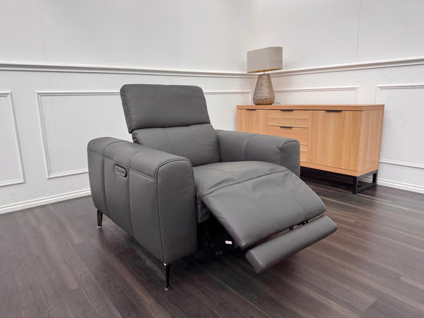 DFS Jagger Power Recliner Armchair Grey Leather Power Headrest0