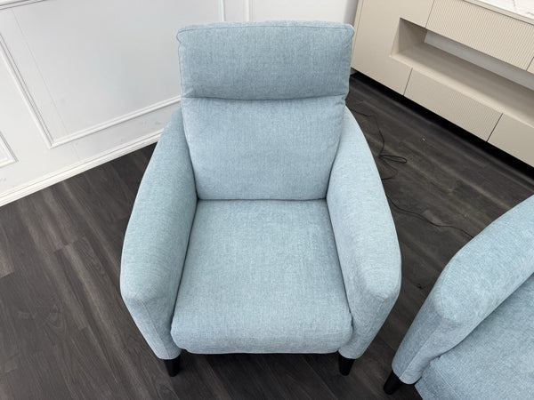 Furniture Village Petit Sky Blue Fabric Power Recliner 3+1+1 Seater Sofa Set11