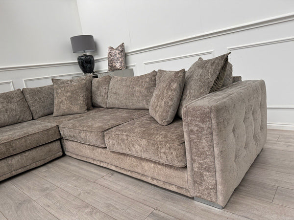 Sofology Midas Grey Fabric Corner Sofa Full Back With Scatter Cushions1