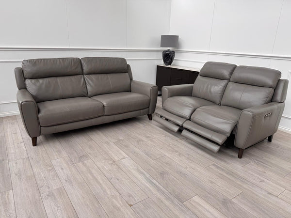 Furniture Village Zen Grey Leather Static 3 Seater  + Recliner 2 Seater Sofa Set0