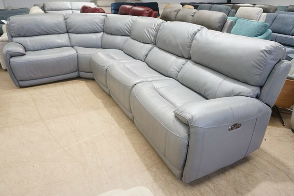 FV Link mid grey leather electric reclining 5 piece Large Corner Sofa0