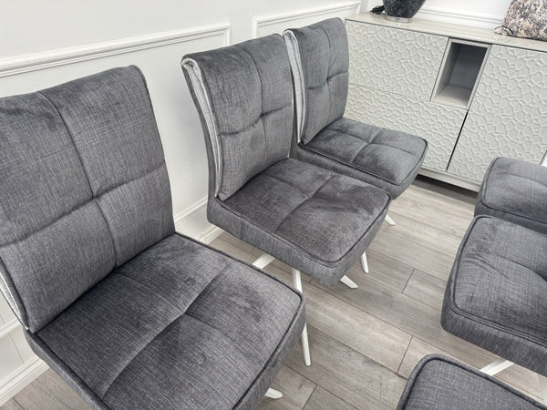 Furniture Village Glacier Set Of 8 Swivel Dining Chairs Dark Grey Fabric3
