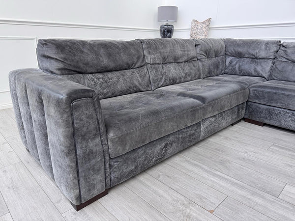 Sofology Maximo Large Corner Sofa Dark Grey Aniline Leather 3/CNR/33