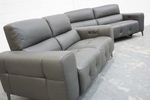 Furniture Village New York dark grey Leather Power Recliner 3 + 2 sofa Set1