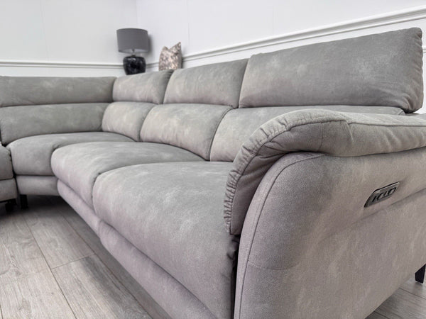 Sofology Missouri Corner Sofa In Silver Grey Fabric Power Recliner + Headrest10