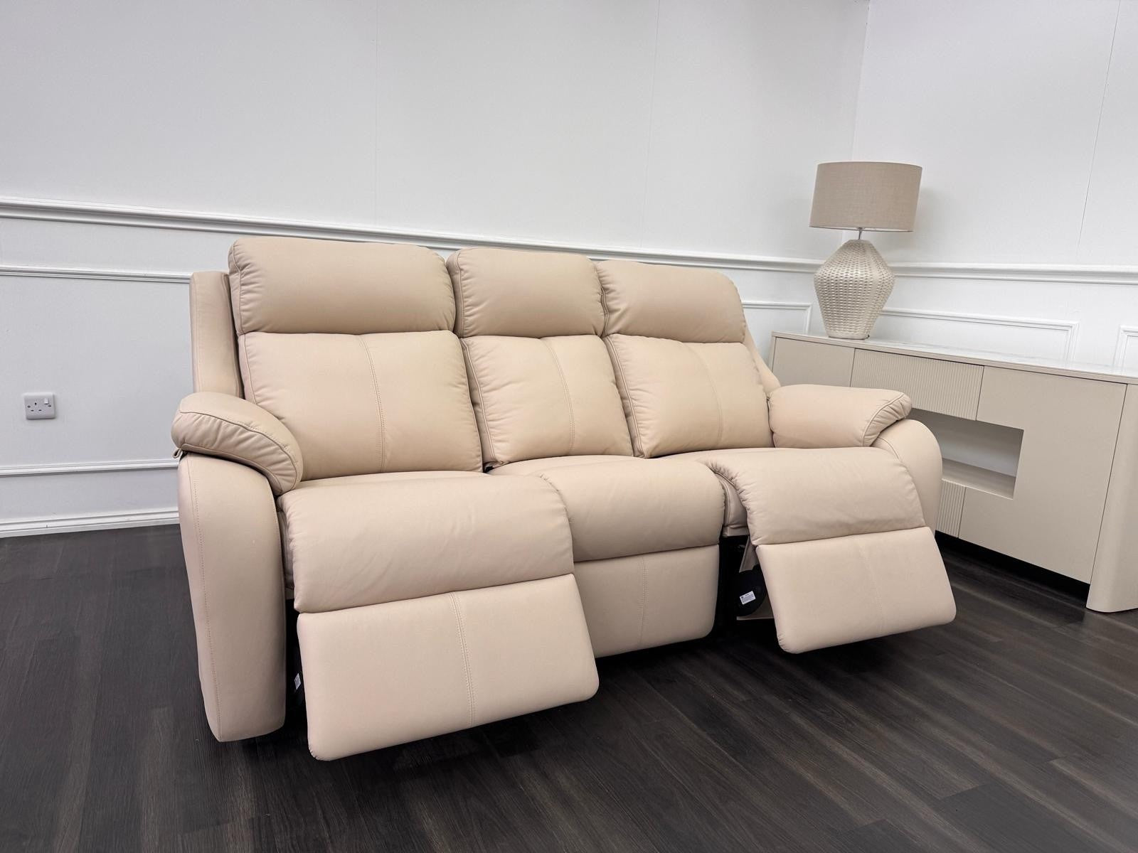 G Plan Kingsbury Beige  Leather 3 Seater Sofa Power Recliner Headrest & Lumbar0