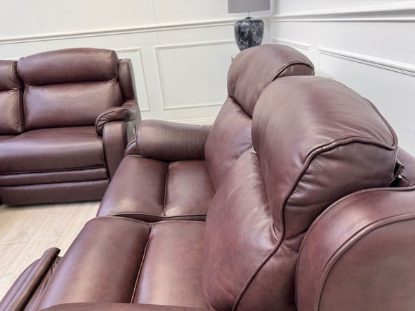 Parker Knoll Boston Burgundy Leather Power Recliner 3+2 Seater Sofa RRP £40994