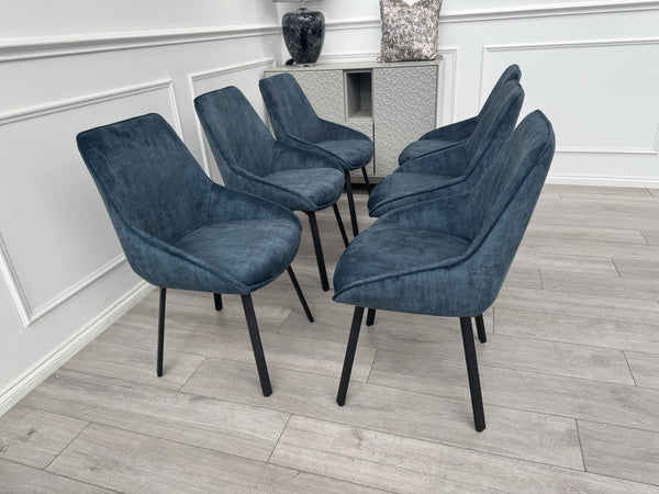 Furniture Village Veja Navy Blue Velvet Set Of 6 Swivel Dining Chairs5
