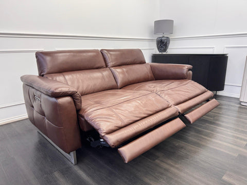 FV Moet 3 Seater Power Recliner Sofa with Telescopic Headrests Brown Leather0