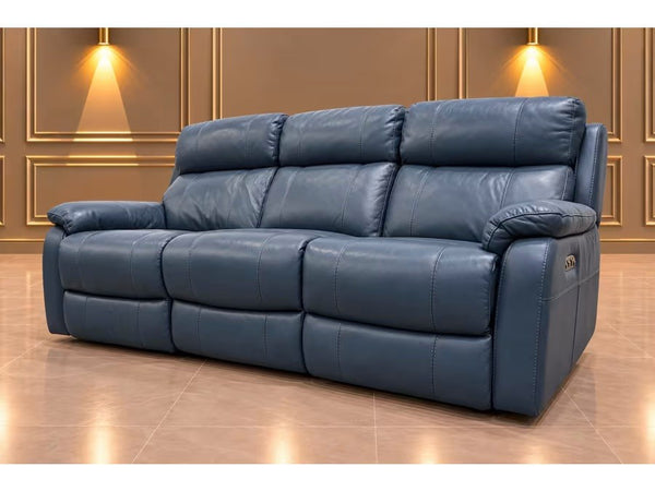 Furniture Village Komodo ocean blue leather electric reclining 3 seater sofa0