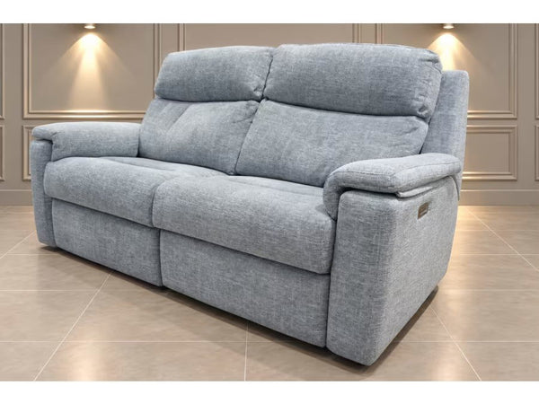 G Plan Thornbury dali sky fabric power recliner 3 seater sofa -headrest & lumbar0
