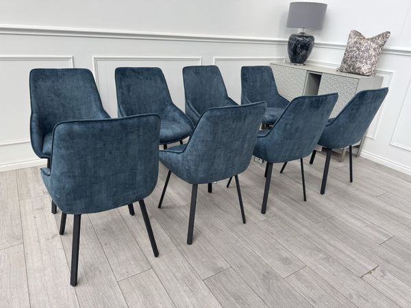 Furniture Village Veja Navy Blue Velvet Set Of 8 Swivel Dining Chairs (Delivery)3