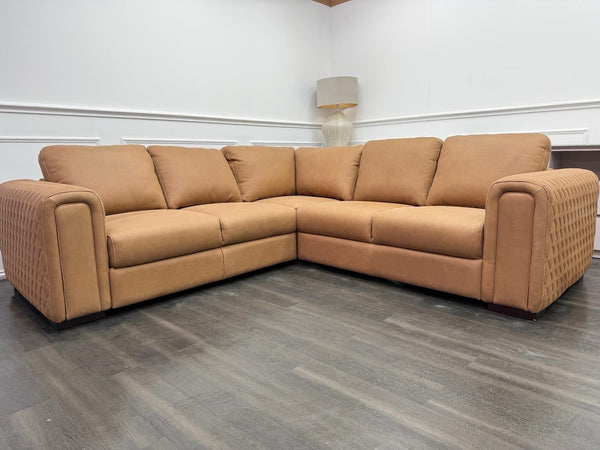 Sofology Tan Brown Leather Symmetrical Corner Sofa (Not Recliner)0