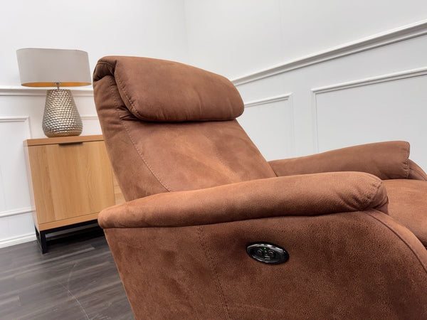 Furniture Village Rowen Brown Fabric Armchair Power Recliner+Swivel+Rocking6