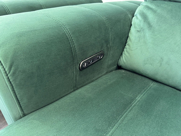 DFS Torren Power Recliner Pair Of Armchairs Green Velvet Power Headrest10