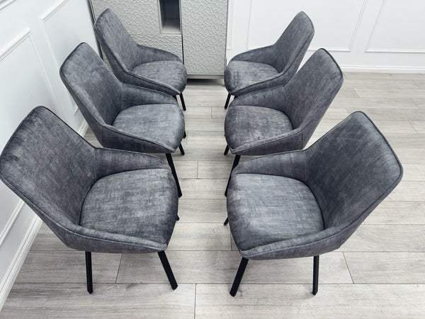 Furniture Village Veja Grey Velvet Set Of 6 Swivel Dining Chairs7