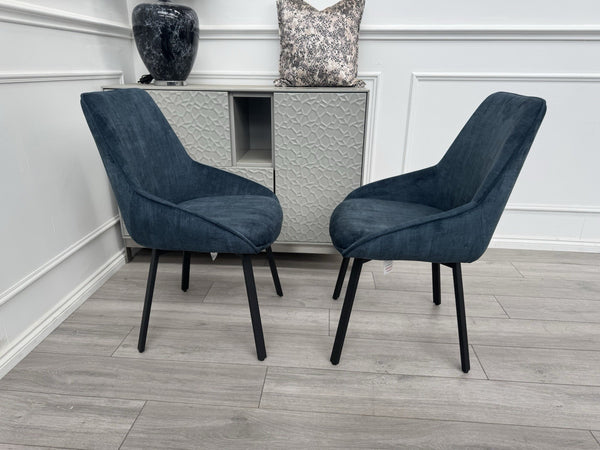 Furniture Village Veja Navy Blue Velvet Pair Of 2 Dining Chairs8