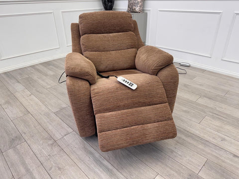 G Plan Kingsbury Brown Fabric Power Rise And Recliner Armchair Headrest Adjust0