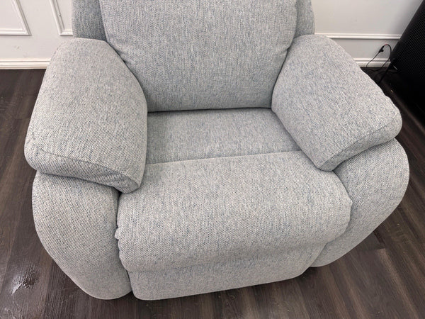G Plan Kingsbury Power Recliner Armchair Woven Light Blue/ Grey RRP £24252