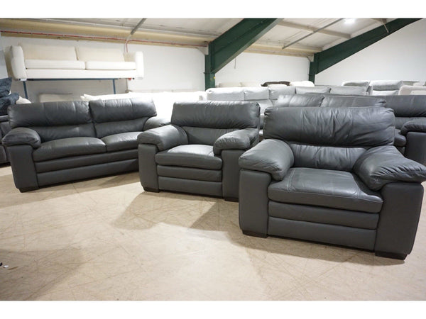 FV Cozee charcoal grey leather fixed back 2.5+1+1 seater sofas Set0