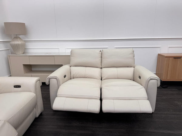 Furniture Village Nixon 2 & 2 Seater Sofa Set Power Recliner Frost Leather10