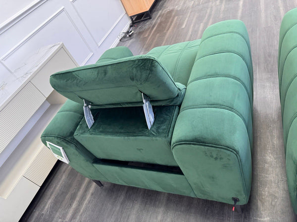 DFS Torren Power Recliner Pair Of Armchairs Green Velvet Power Headrest6