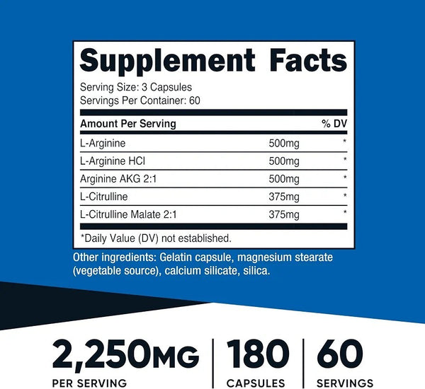 Nutricost Nitric Oxide Booster 2250mg 90 Capsules 30 Servings EXP 07/20291