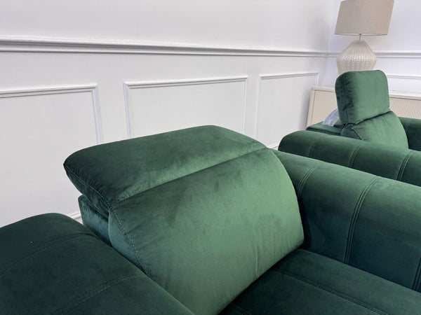 DFS Torren Power Recliner Pair Of Armchairs Green Velvet Power Headrest3