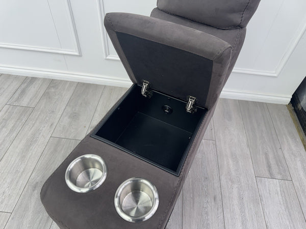 Sofology Radleigh Console Chocolate Brown Textured Fabric Cup Holders Storage2