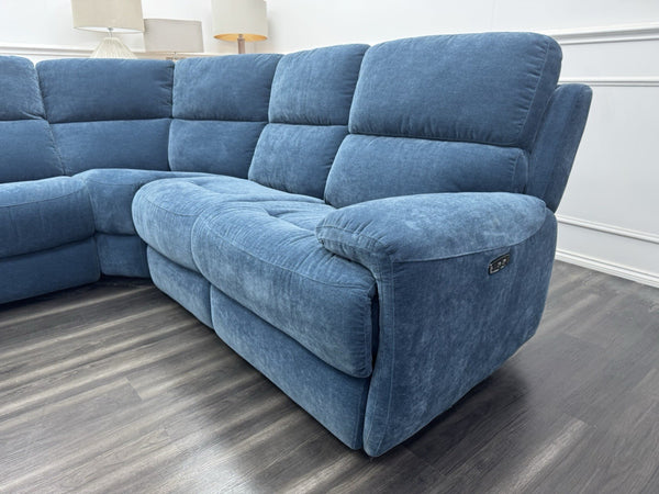 Furniture Village Power Recliner Corner Sofa In Navy Blue Chenille Fabric22