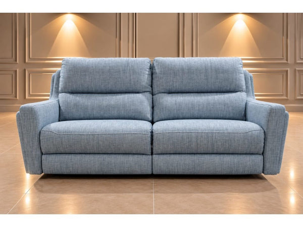 Parker Knoll Portland blue mix cross weave fabric power recliner 3 seater sofa0