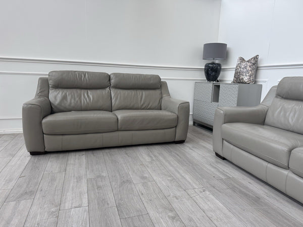 FURNITURE VILLAGE Light Taupe/Grey Genuine Leather Static 3 + 3 Seater Sofa Set4