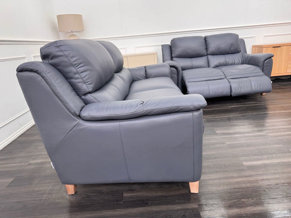 LA Z BOY Vienna Static 3 & Power Recliner 2 Seater Sofa Set Blue Leather4